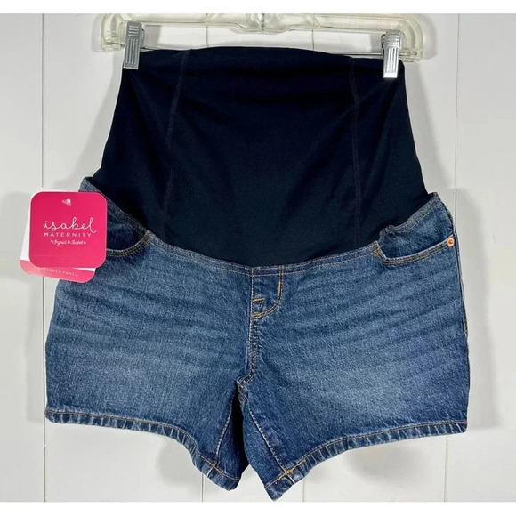 Isabel Maternity Size 2 Over Belly Maternity Dark Wash Shorts - Picture 1 of 4
